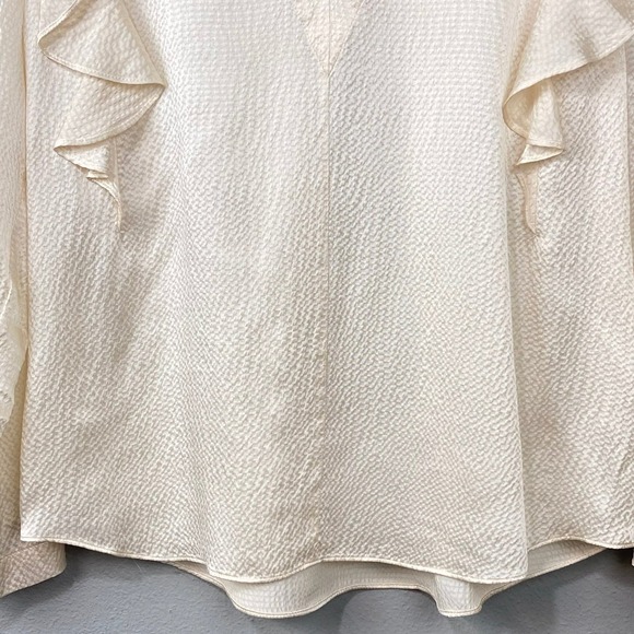 Rebecca Taylor Hammered Silk Ruffle Blouse Top Size 6 Ivory Romantic Minimalist - Picture 4 of 10